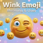 Ultra-realistic 3D wink emoji surrounded by related expressive emojis, illustrating the meaning and uses of the wink emoji for WhatsApp, Instagram, and TikTok.